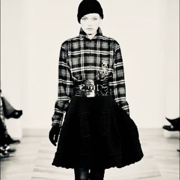 Polo Ralph Lauren Black & White Flannel Embellished Crest Button Up Blouse - Picture 1 of 16